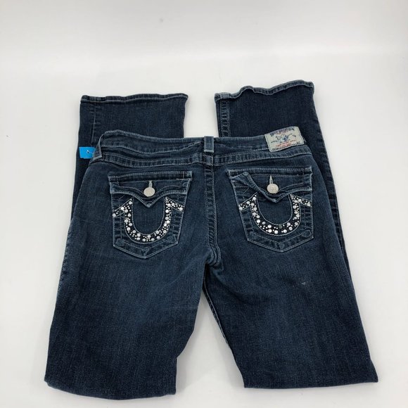 True Religion Blue Bedazzled Back Pockets Boot cut Jeans | Size 31 - Picture 5 of 6